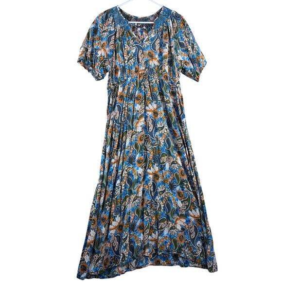 Harlow & Rose Dresses & Skirts - Harlow & Rose Paisley Floral Maxi Dress Womens XL Blue Fit Flare Peasant Cottage
